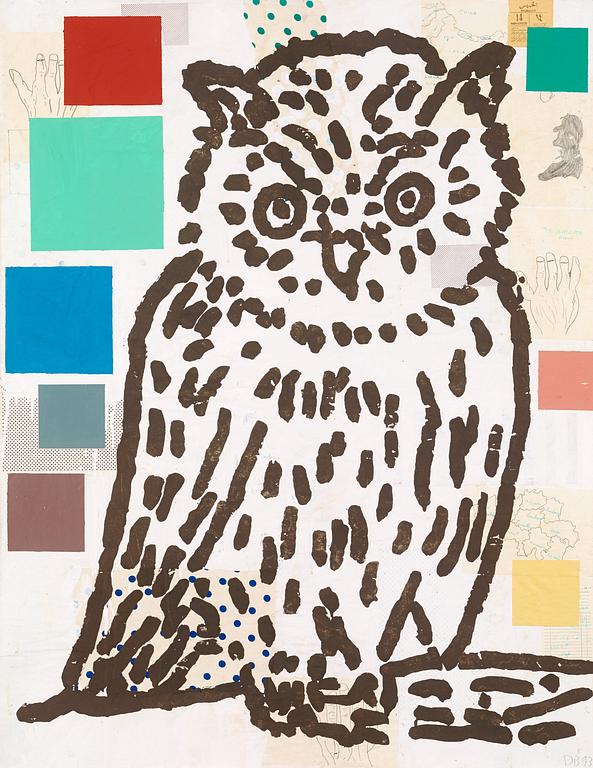 Donald Baechler, "Abstract Collage with Bird no.8 (owl)".