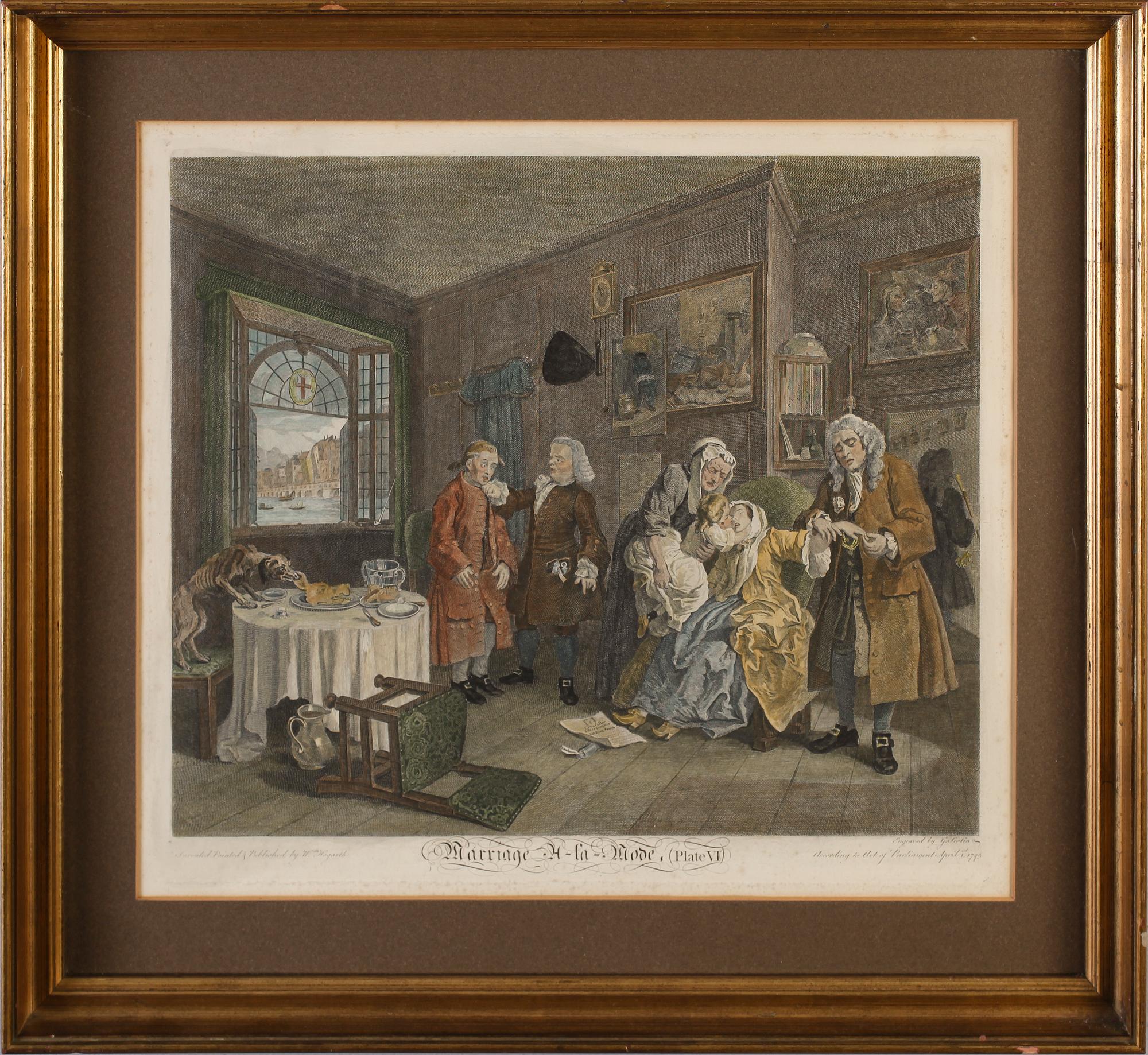 WILLIAM HOGARTH, efter, 2 st, kolorerade kopparstick.