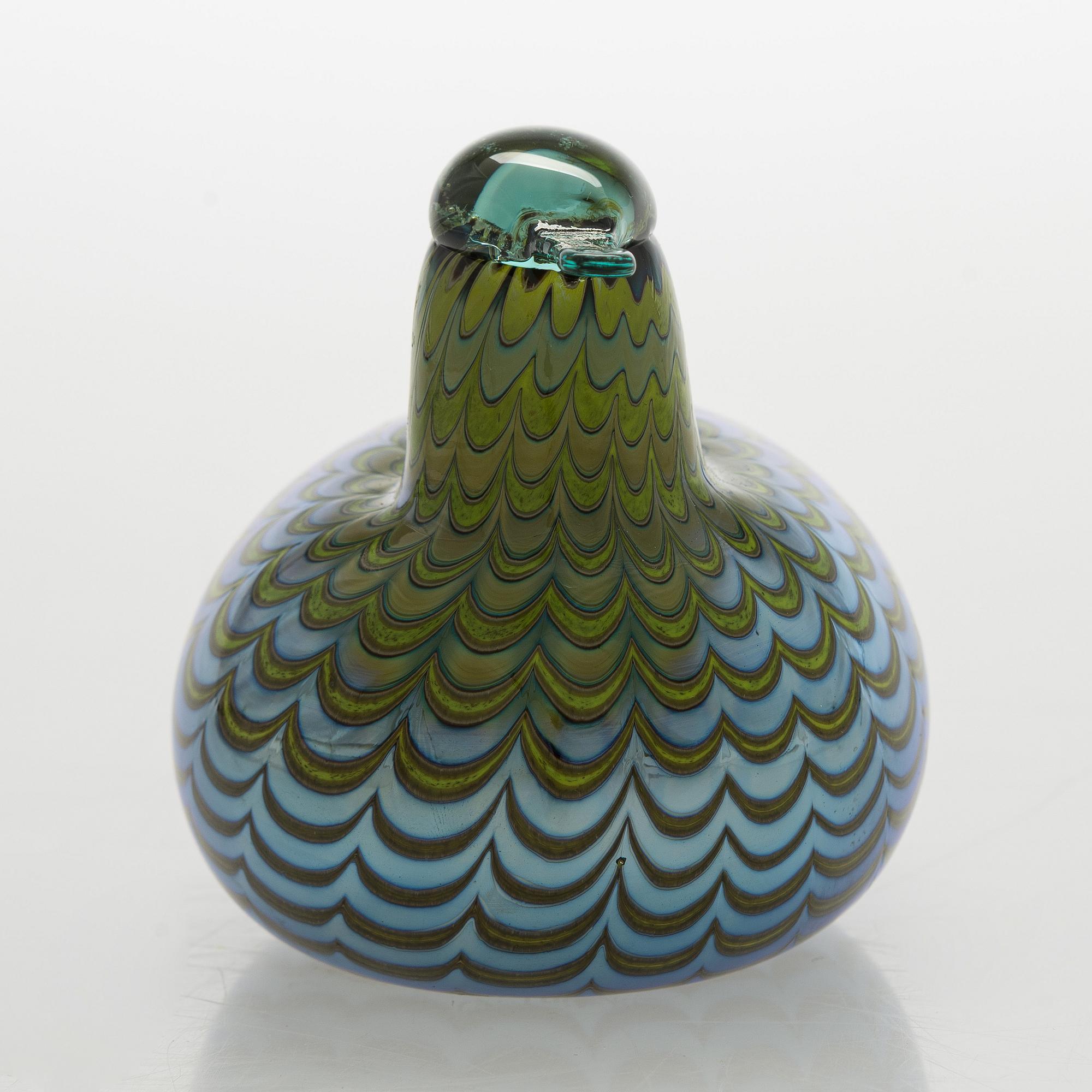 Oiva Toikka, a 'Teal Female' glass bird, signed O. Toikka Nuutajärvi.