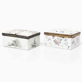 Two enamel boxes, 18th century.
