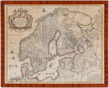 KARTA, delvis kolorerat kopparstick, 1700-tal