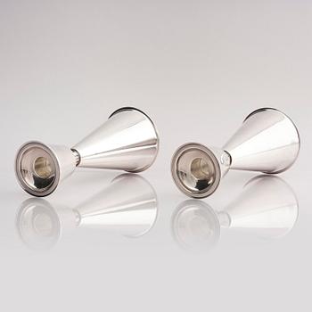 Guldsmedsaktiebolaget (GAB), a pair of sterling silver candlesticks, design Vera Ferngren, Stockholm, Sweden 1968.
