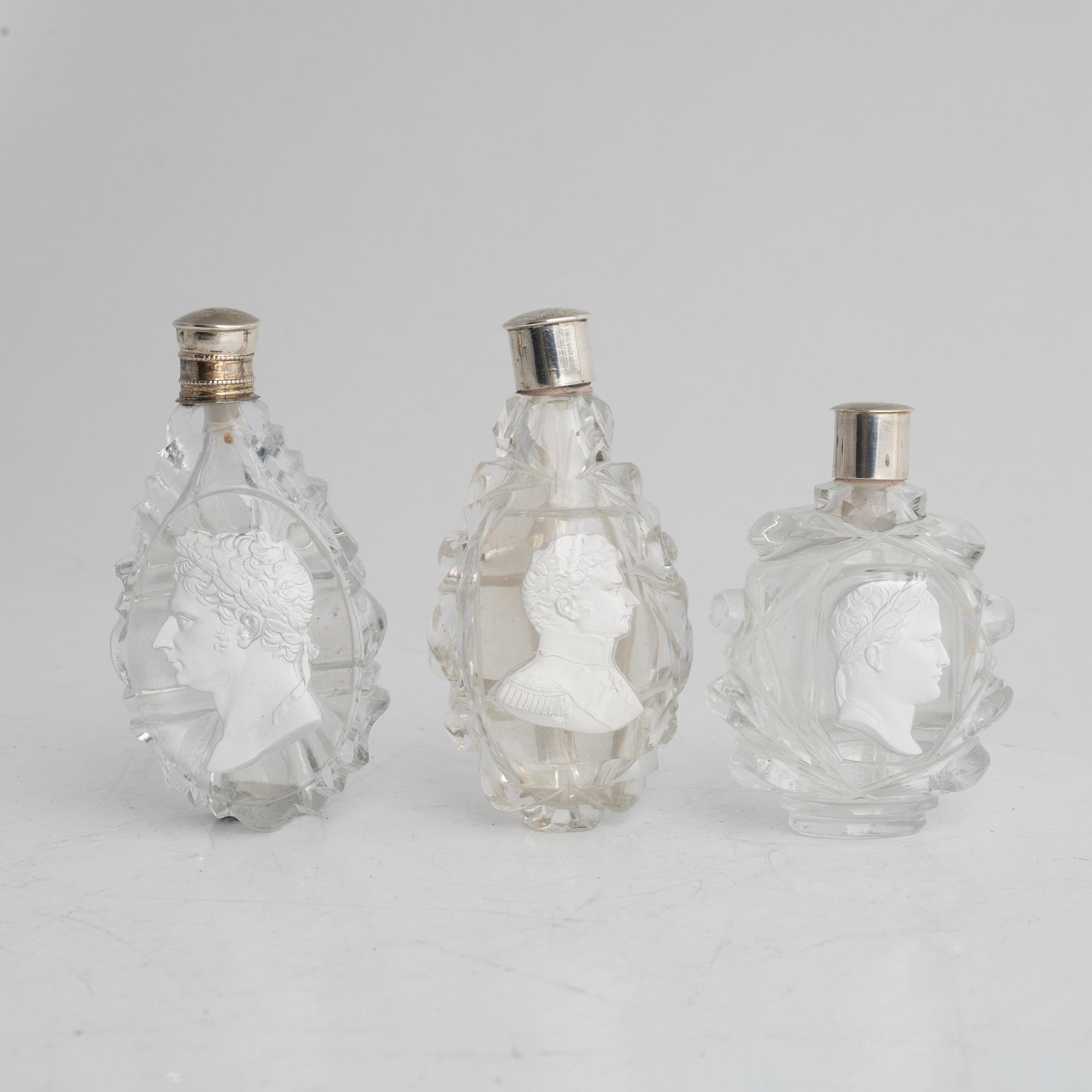 Three perfume bottles, 19th century.