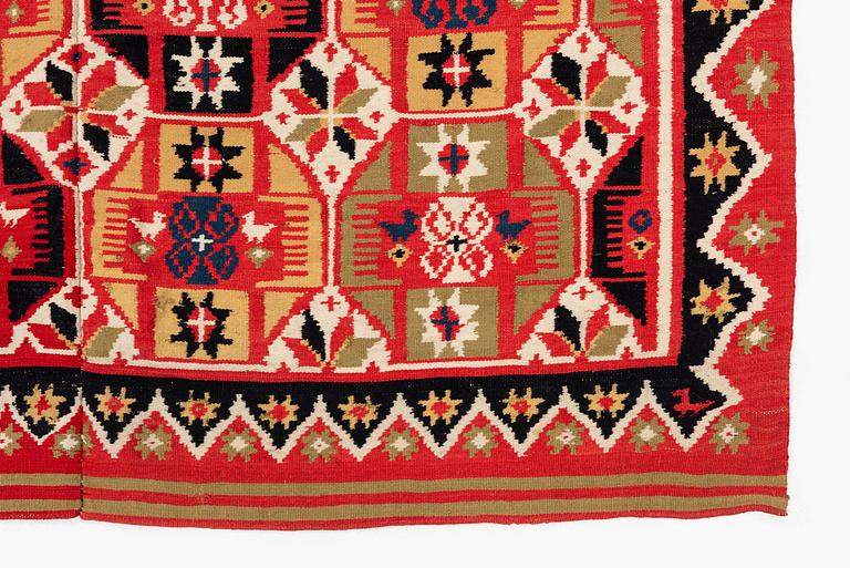 A double-interlocked tapestry bed cover, c. 188 x 129 cm, Scania, Färs, Gärds or Villands district, around 1800-1830.