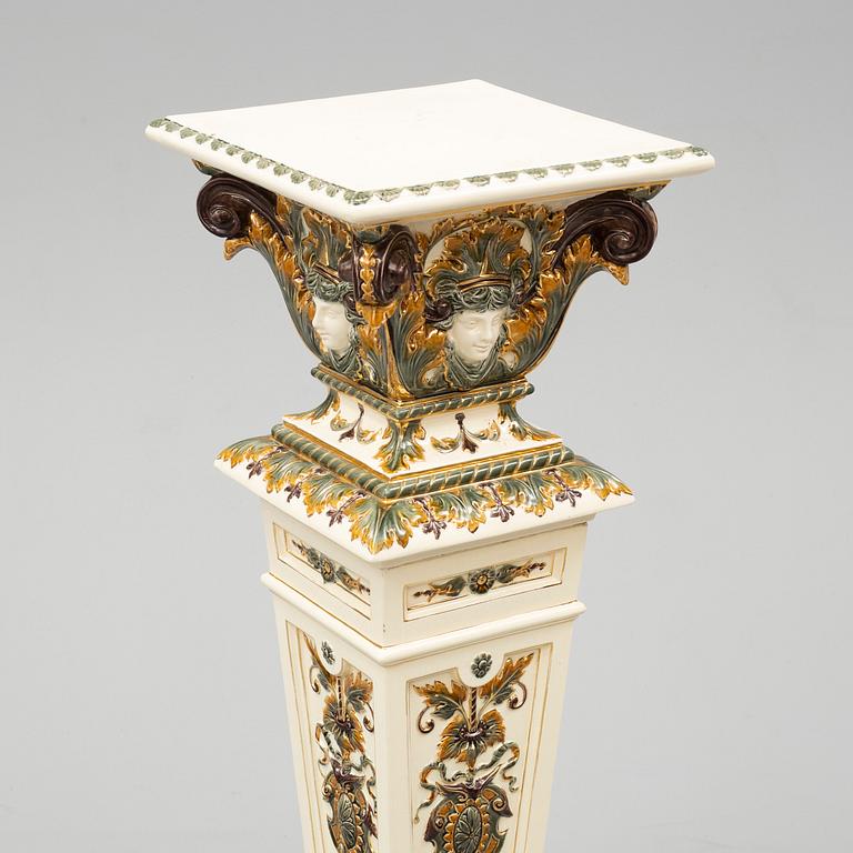 A ca 1900 Swedish majolica pedestal, signed Rörstrand.