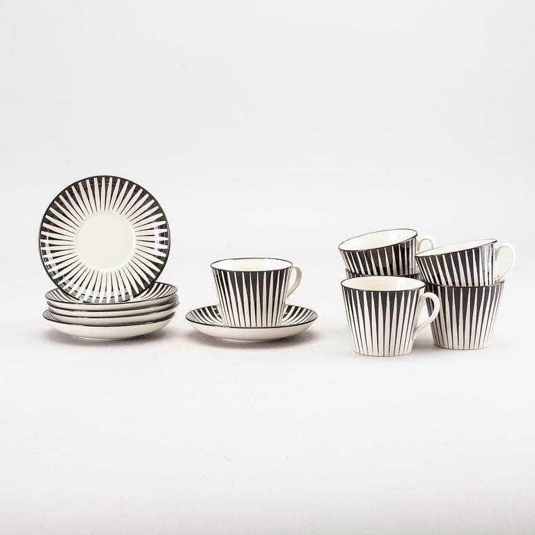 EUGEN TROST, 6 st tekoppar med fat,  stycken, flintgods, "Zebra", Gefle.