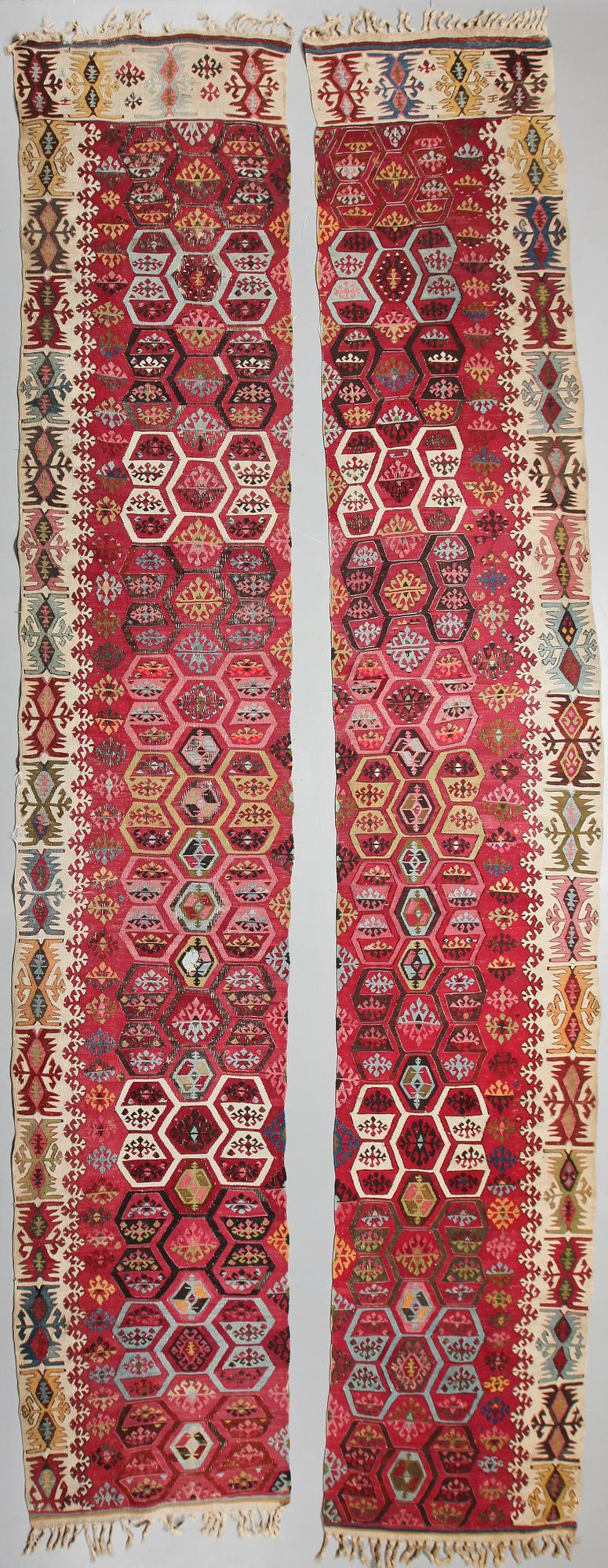 MATTOR, 2 st, Kelim, old, 384x70 resp 390x66.