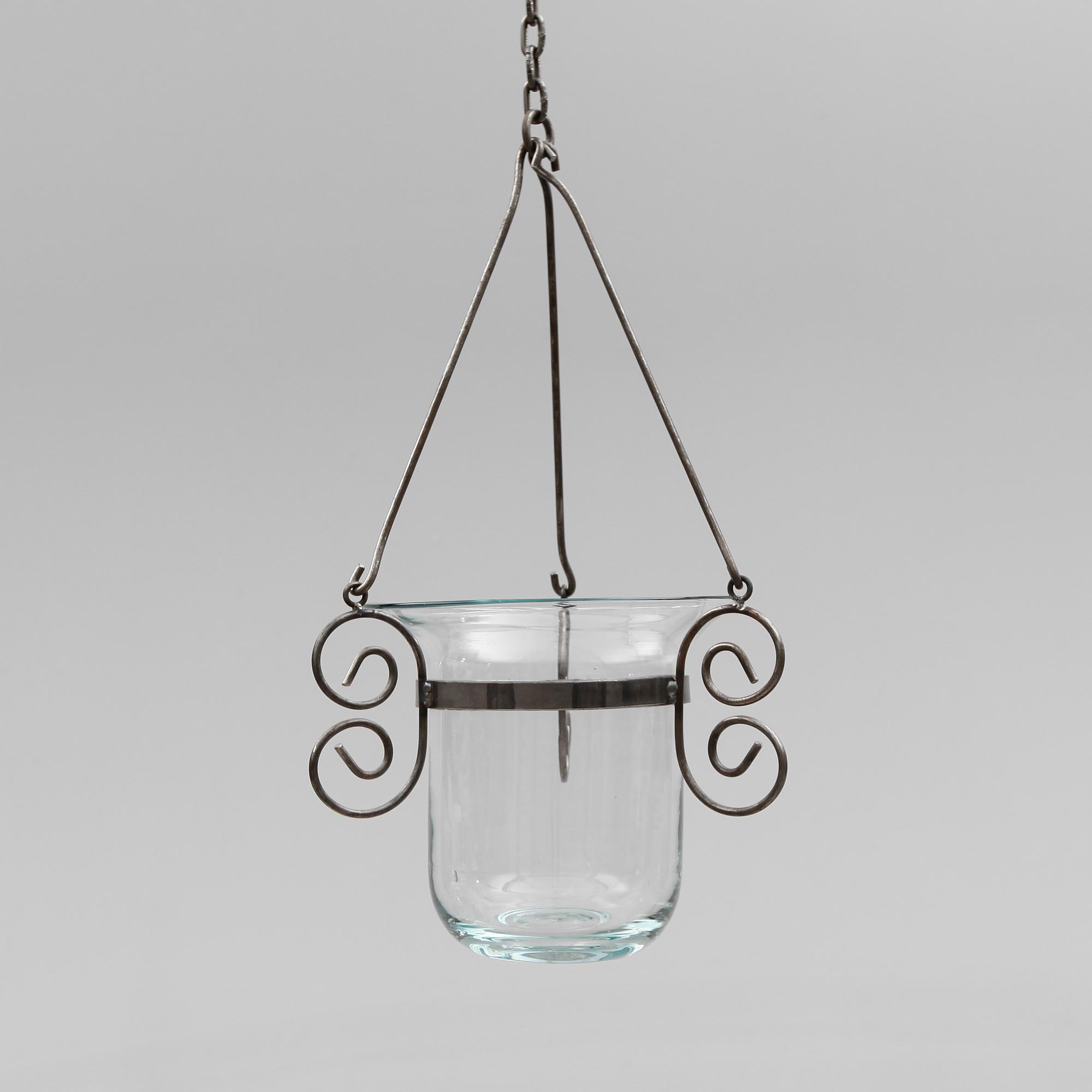 TAKLAMPA, smide, glaskupa. 1900-talets andra hälft. Höjd ca 55 cm.