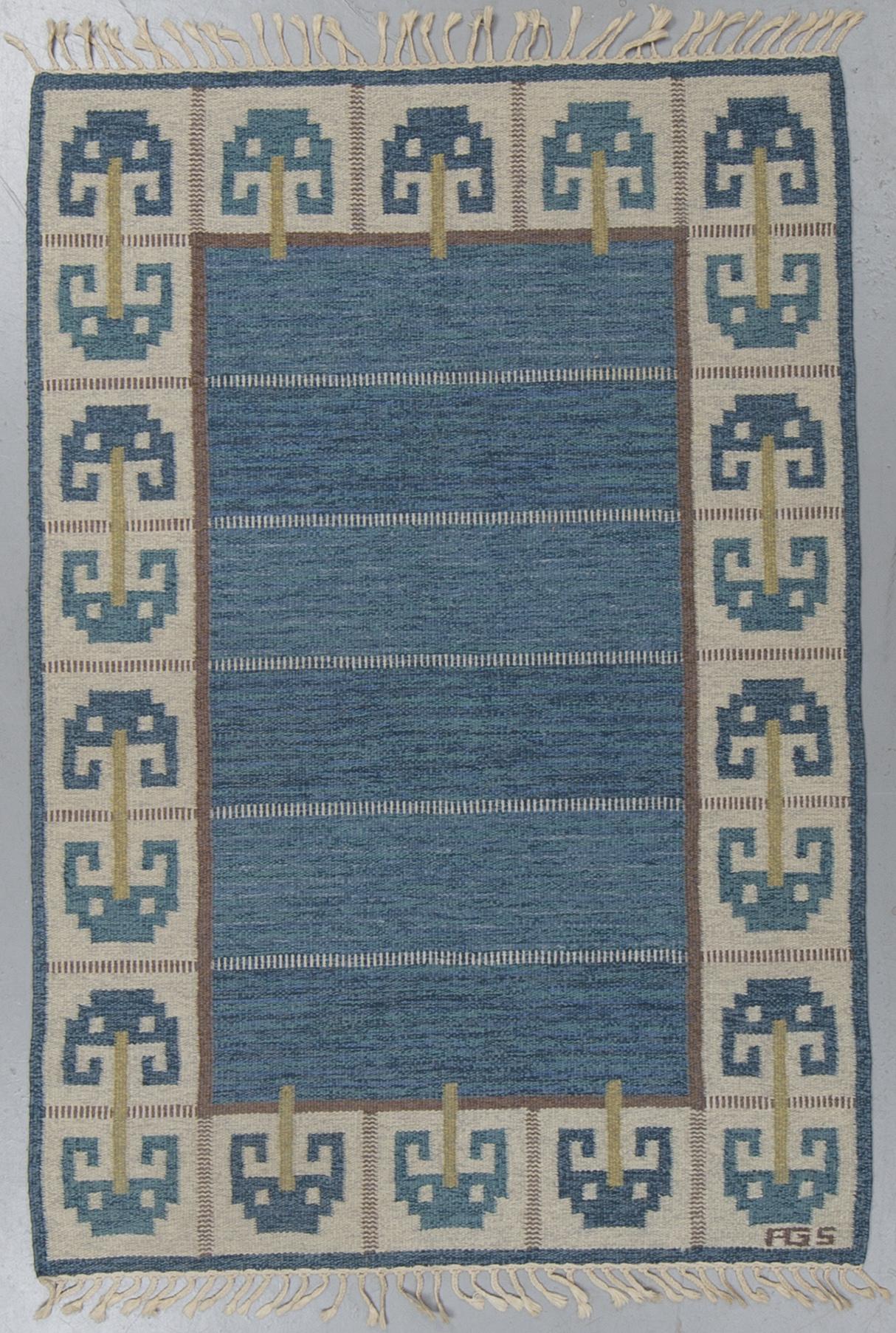 Anna-Greta Sjöqvist, a carpet, flat weave, ca 200-201 x 135,5-138 cm, signerad AGS.