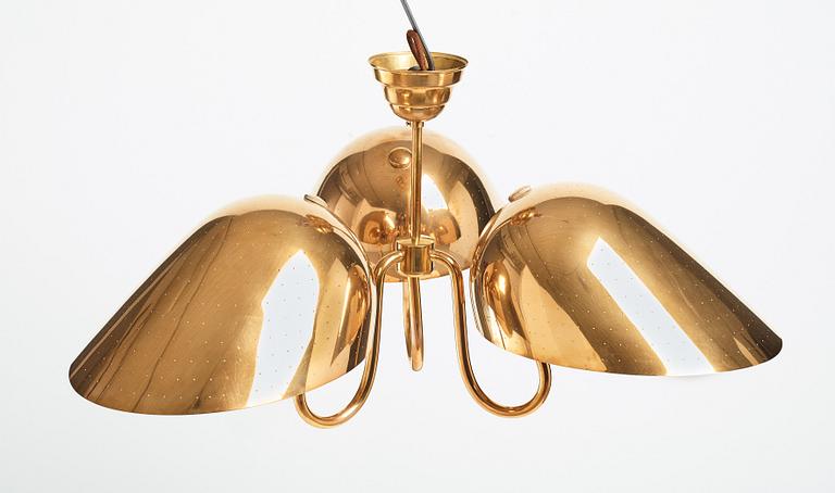 Carl-Axel Acking, a brass and white lacquered ceiling lamp for Bröderna Malmströms, Sweden 1940's.