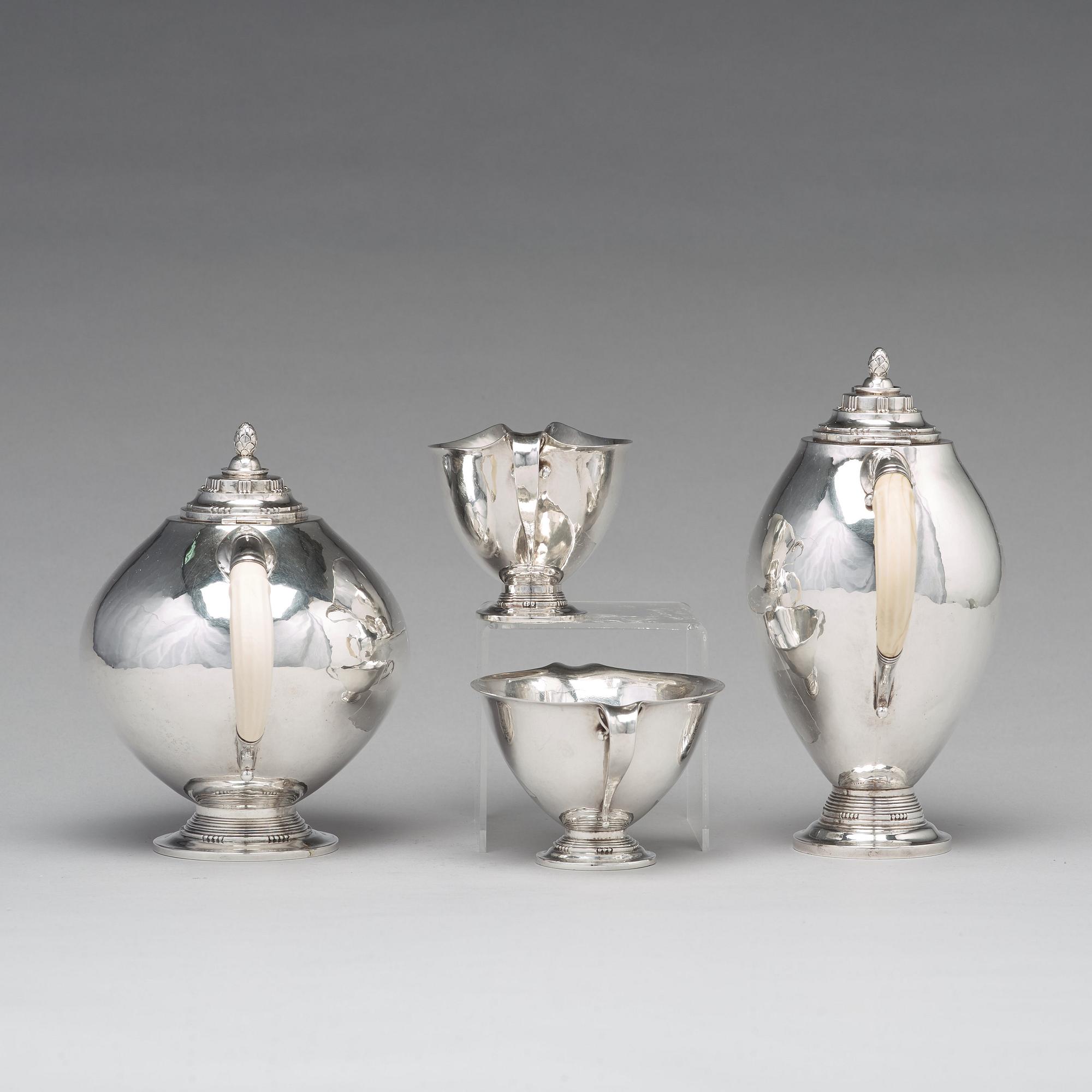 Johan Rohde, kaffe- och teservis 4 delar, Georg Jensen, Köpenhamn 1919, 830/1000 silver, svenska importstämplar GAB F.