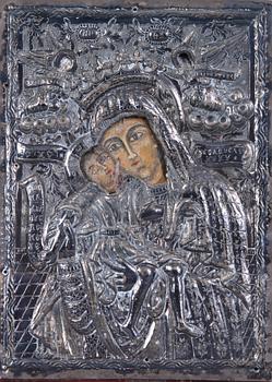 IKON MED RIZZA, silver, Ryssland, 1800/1900-tal.