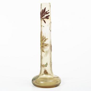 Emile Gallé, an etched and enamelled Art Nouveau glass vase, Nancy, France.