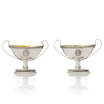 205. A pair of Swedish Gustavian parcel-gilt silver salt-cellars, mark of Johan Wilhelm Zimmerman, Stockholm 1791.