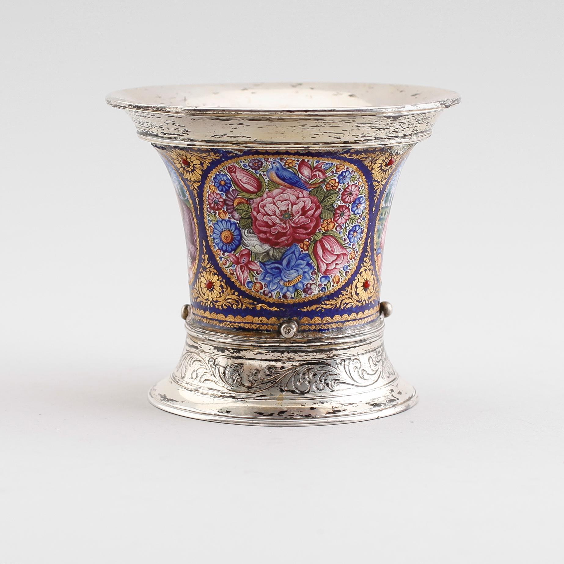 BÄGARE, silver och emaljarbete, sannolikt 1800-tal.
