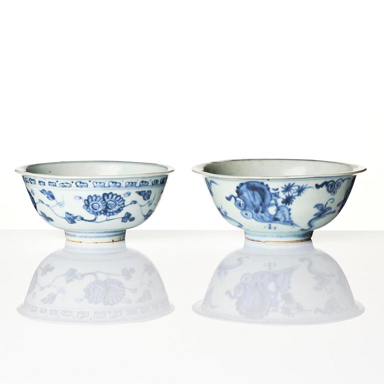 Two blue and white bowls, Ming dynasty (1368-1644).
