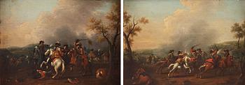 454. Jan Jansz. van der Stoffe Circle of, Battle scenes, a pair.