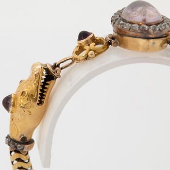 Armband 18K guld med ametister och gammalslipade diamanter.
