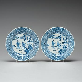 A set of six blue and white dishes, Qing dynasty, 18th century.