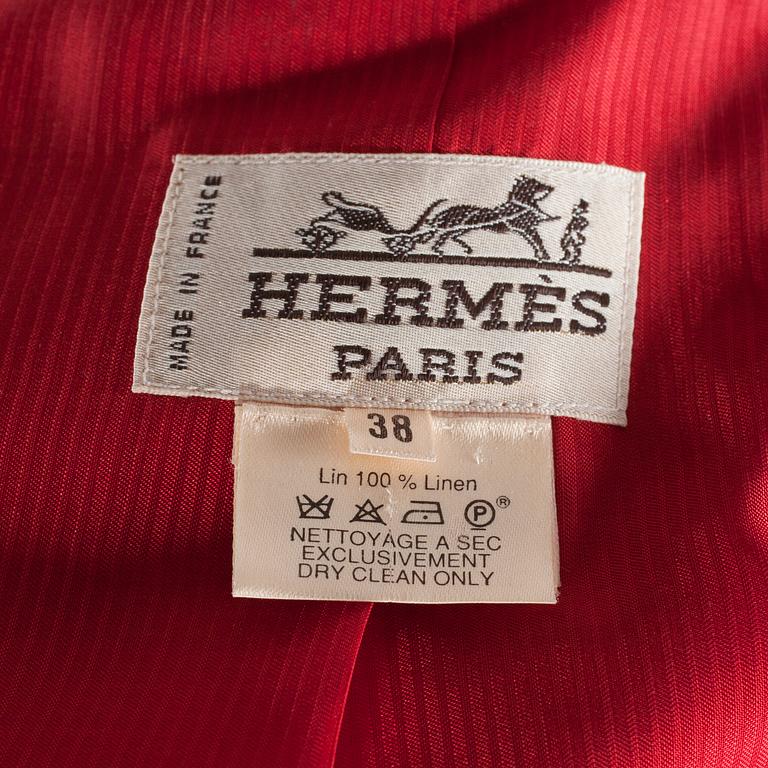 A red linen jacket by Hermès.