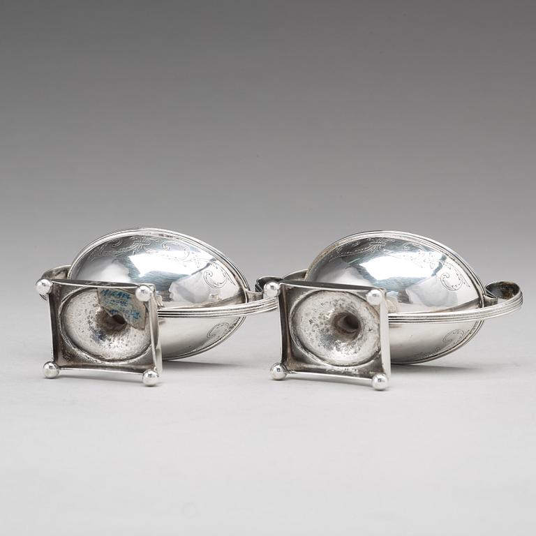 A pair of Swedish late 18th century parcel-gilt silver salt-cellars, mark of Mikael Nyberg, Stockholm 1795.
