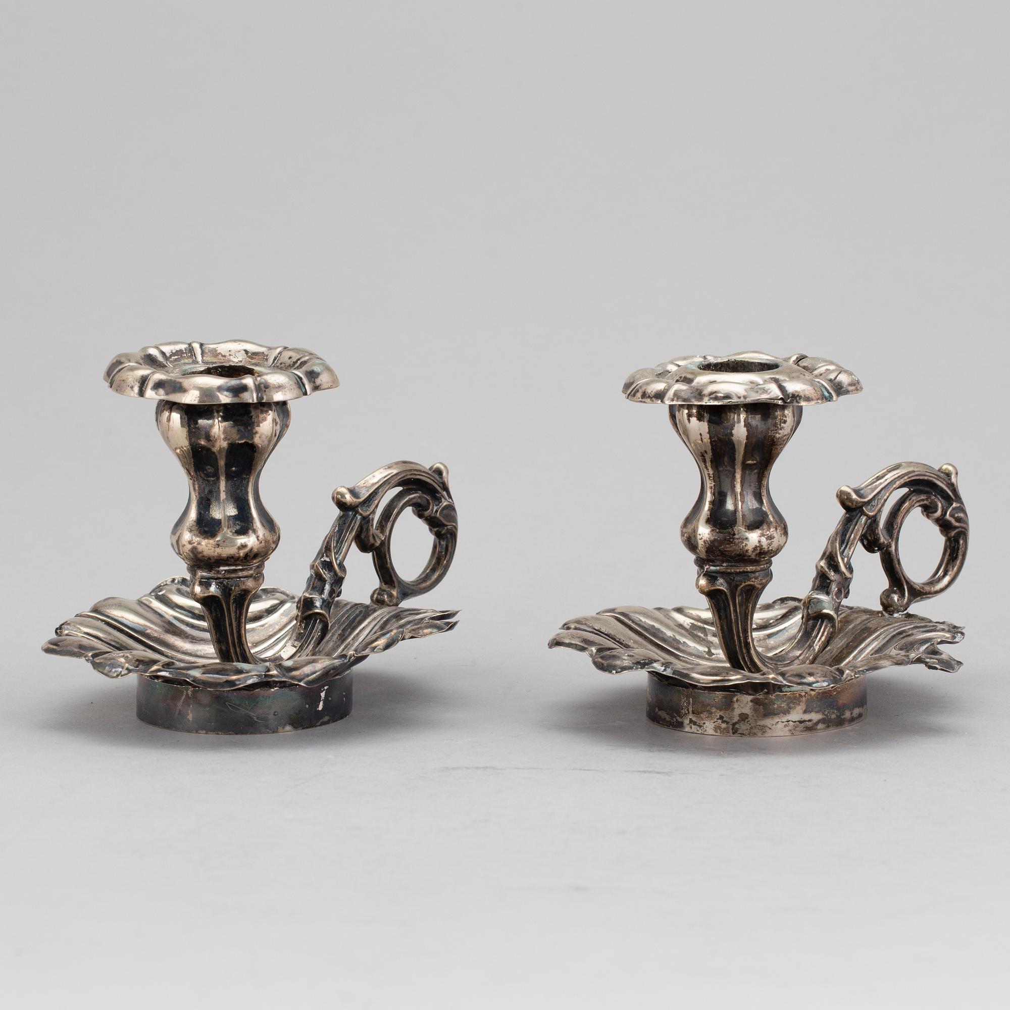 LJUSSTAKAR, ett par, silver, Christian Brockman, Karlstad, 1877.