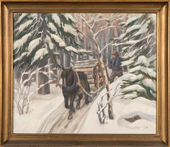 Marcus Collin, Timber load in winter forest.