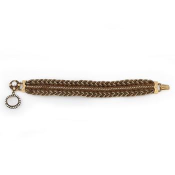 ARMBAND, hårarbete med guldsbeslag, 18K, Gustav Möllenborg, Stockholm 1800-tal.