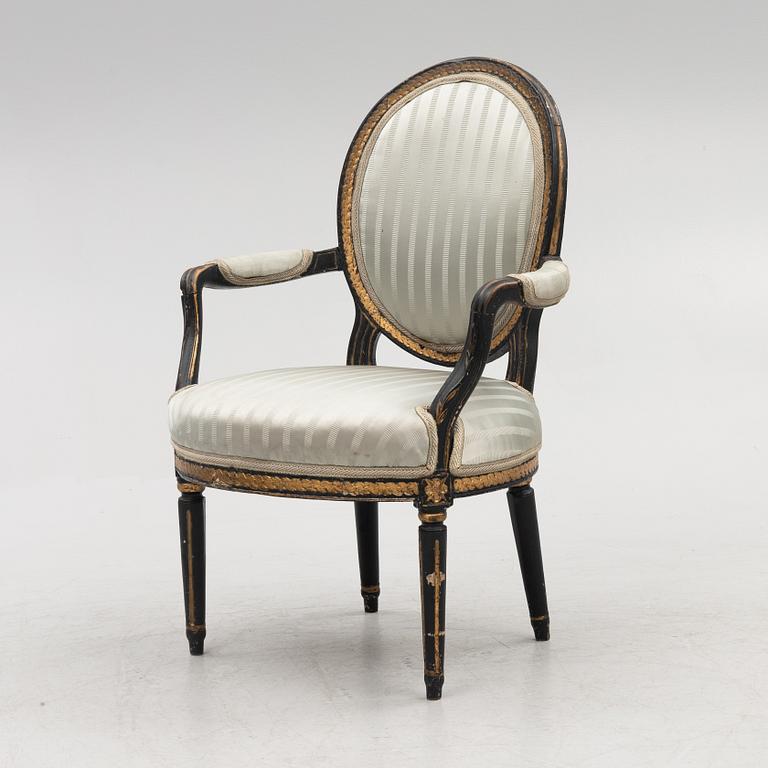 A Gustavian armchair, Stockholm, late 18th Century.