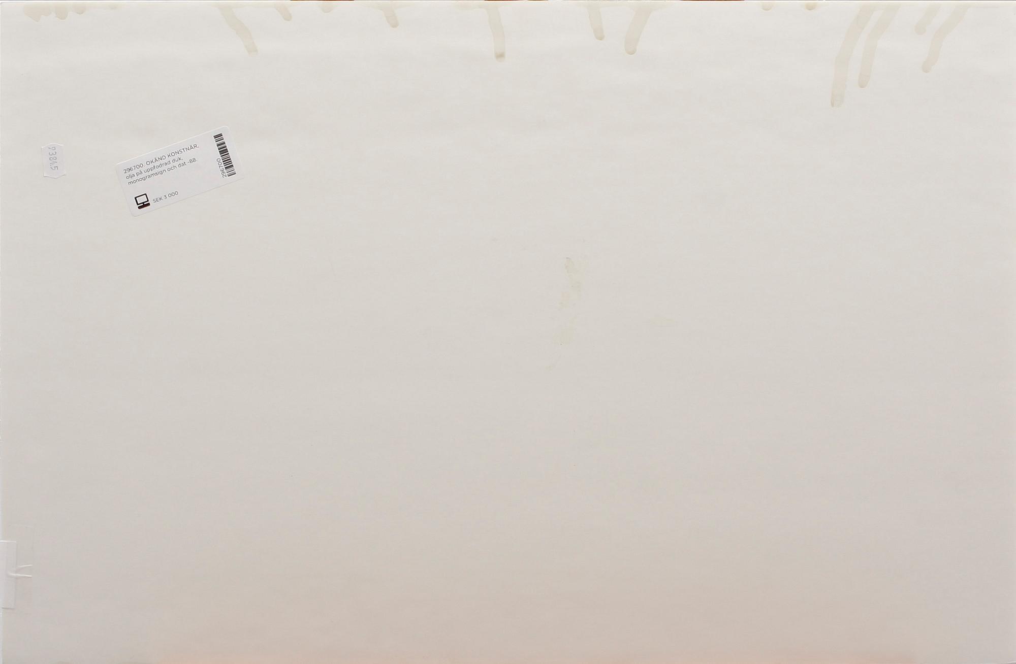 OKÄND KONSTNÄR, olja på uppfodrad duk, monogramsign och dat -88.