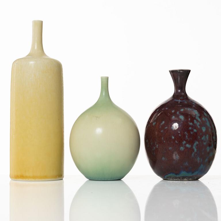 Sven Wejsfelt, a set of seven stoneware vases and three bowls, Gustavsbergs studio, 1980's.
