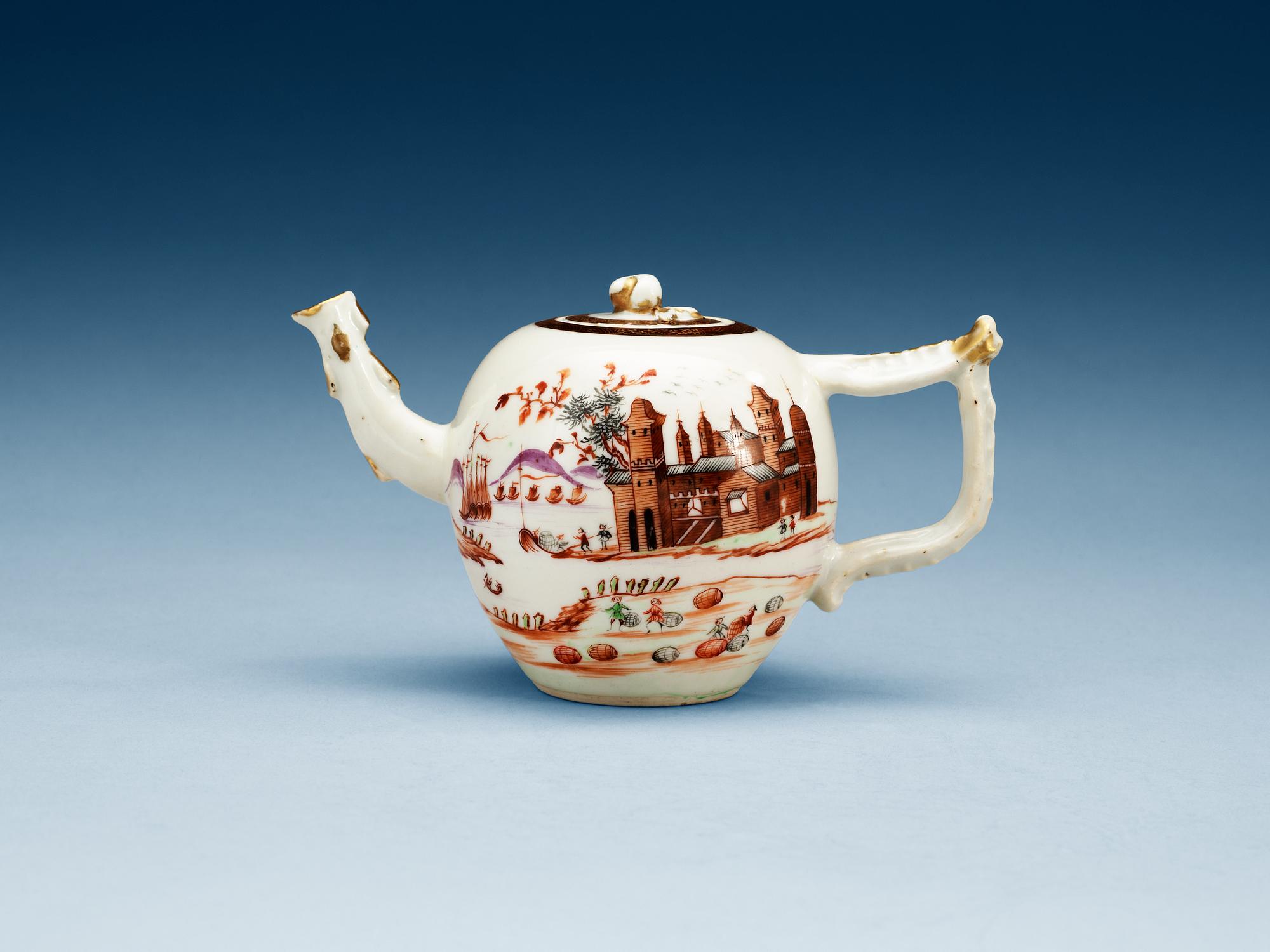TEKANNA med LOCK, kompaniporslin. Qing dynastin, Qianlong  (1736-95).