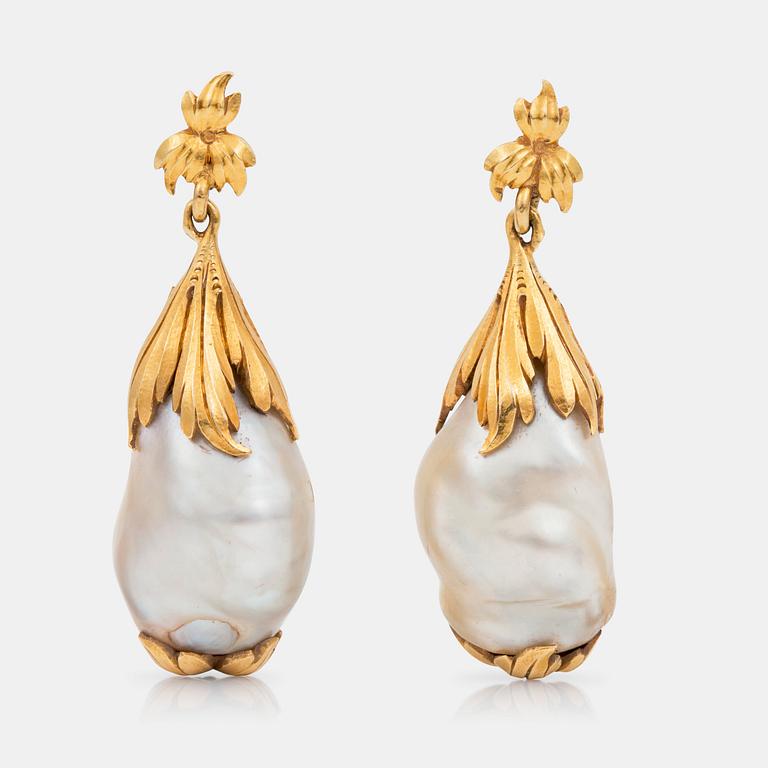 A pair of baroque natural saltwater pearl earrings. Certificate from The Gem & Pearl Lab.