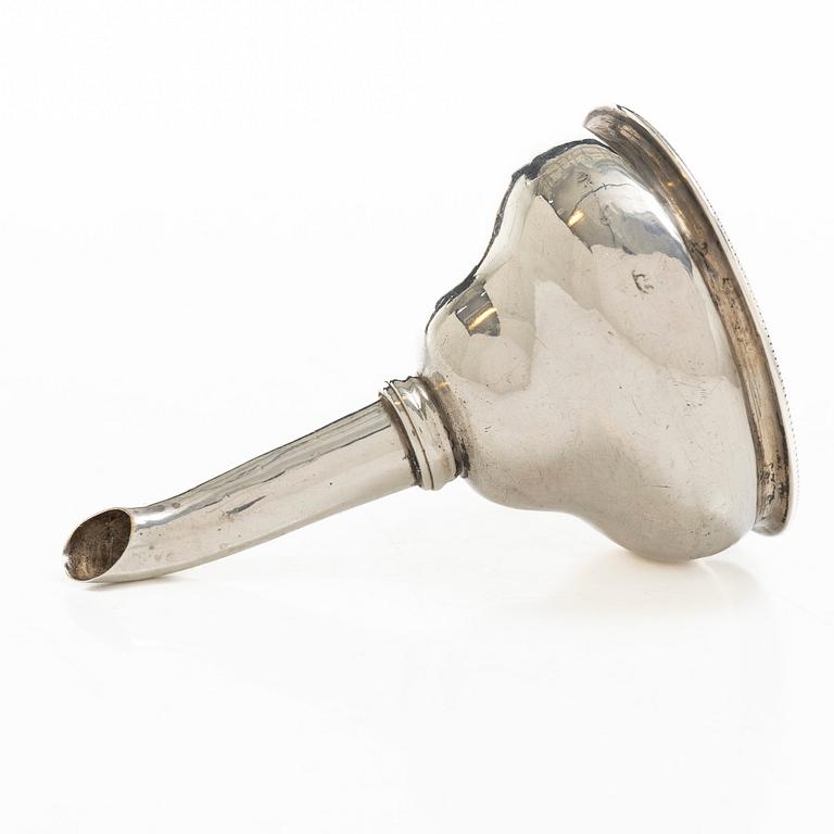 An Irish silver wine funnel, mark of John Lloyd, Dublin circa 1780.