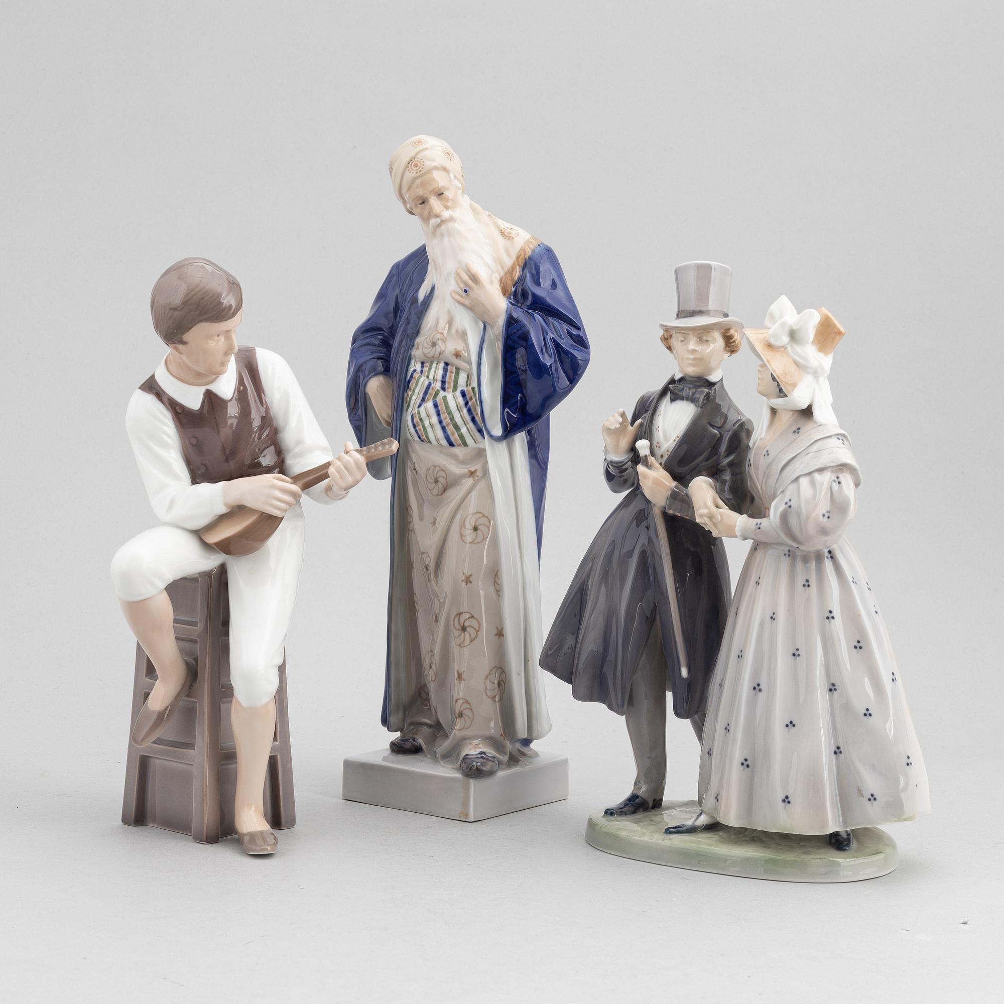 Figuriner, 3 st, porslin, Royal Copenhagen samt Bing & Grøndahl, Danmark.