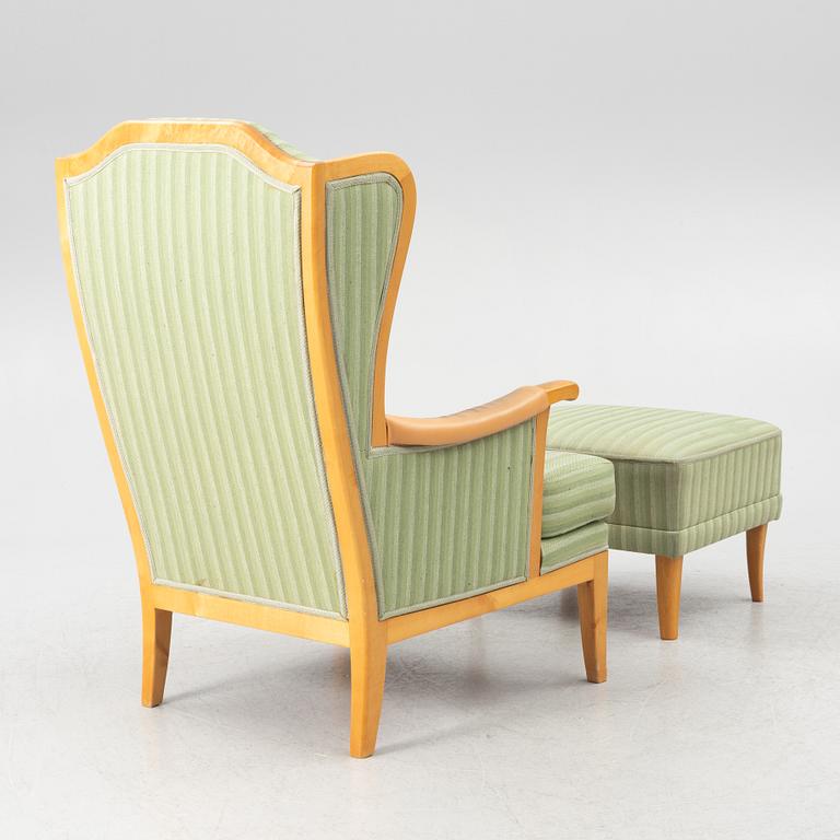 Carl Malmsten, easy chair, 'Husfadern' with foot stool.'Samsas'.