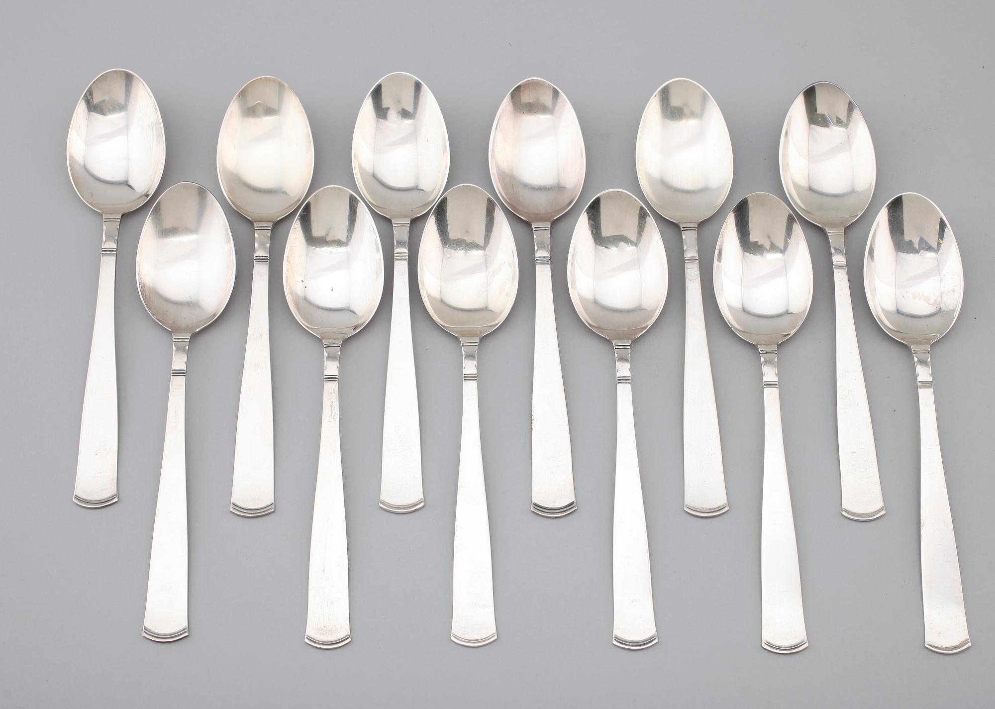 BORDSSKEDAR, 12 st, silver, "Rosenholm", GAB, bla 1972. Total vikt 489 g.