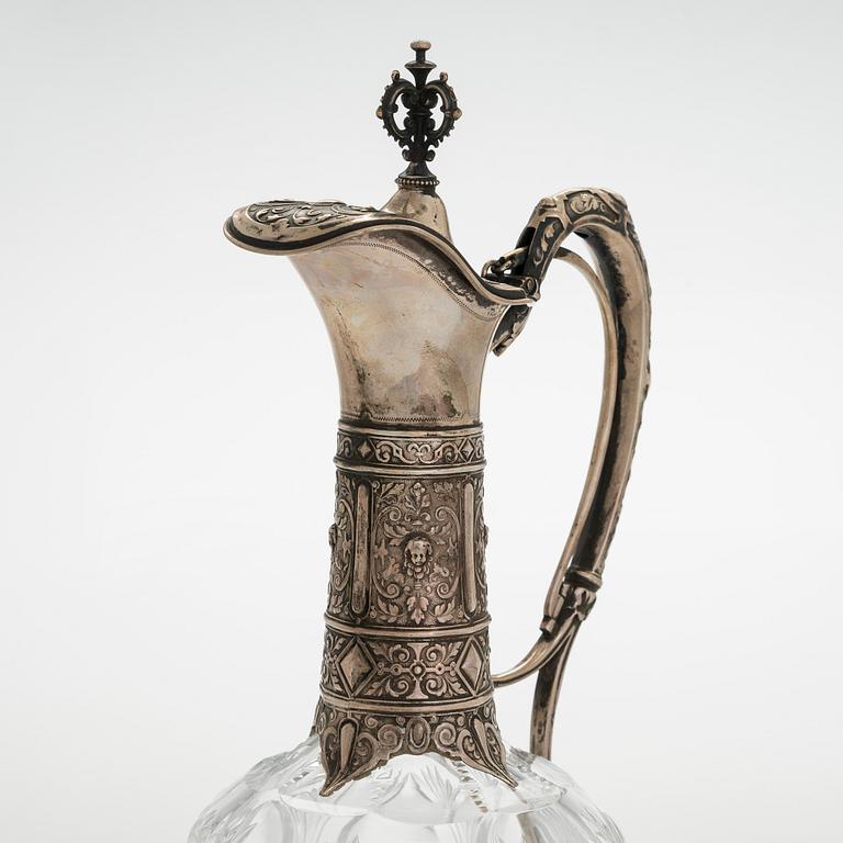 Vinkanna, silver och glas, tidigt 1900-tal.