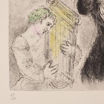 MARC CHAGALL, Etching with hand coloring, 1931-39,  signed and numbered 61/100.