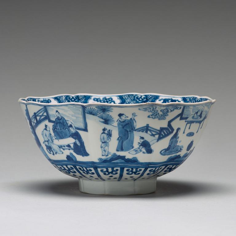 A blue and white bowl with immortals, Qing dynasty, Kangxi (1662-1722).