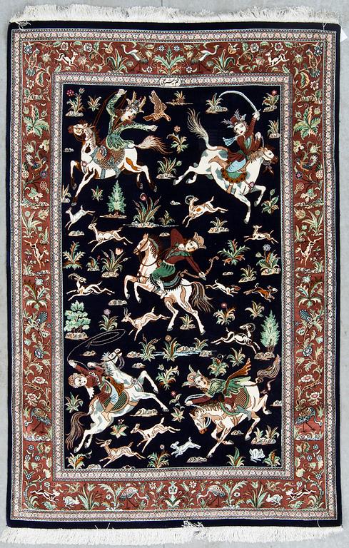 MATTA, old, Ghom. figural, silke, signerad. Ca 149 X 97 cm.