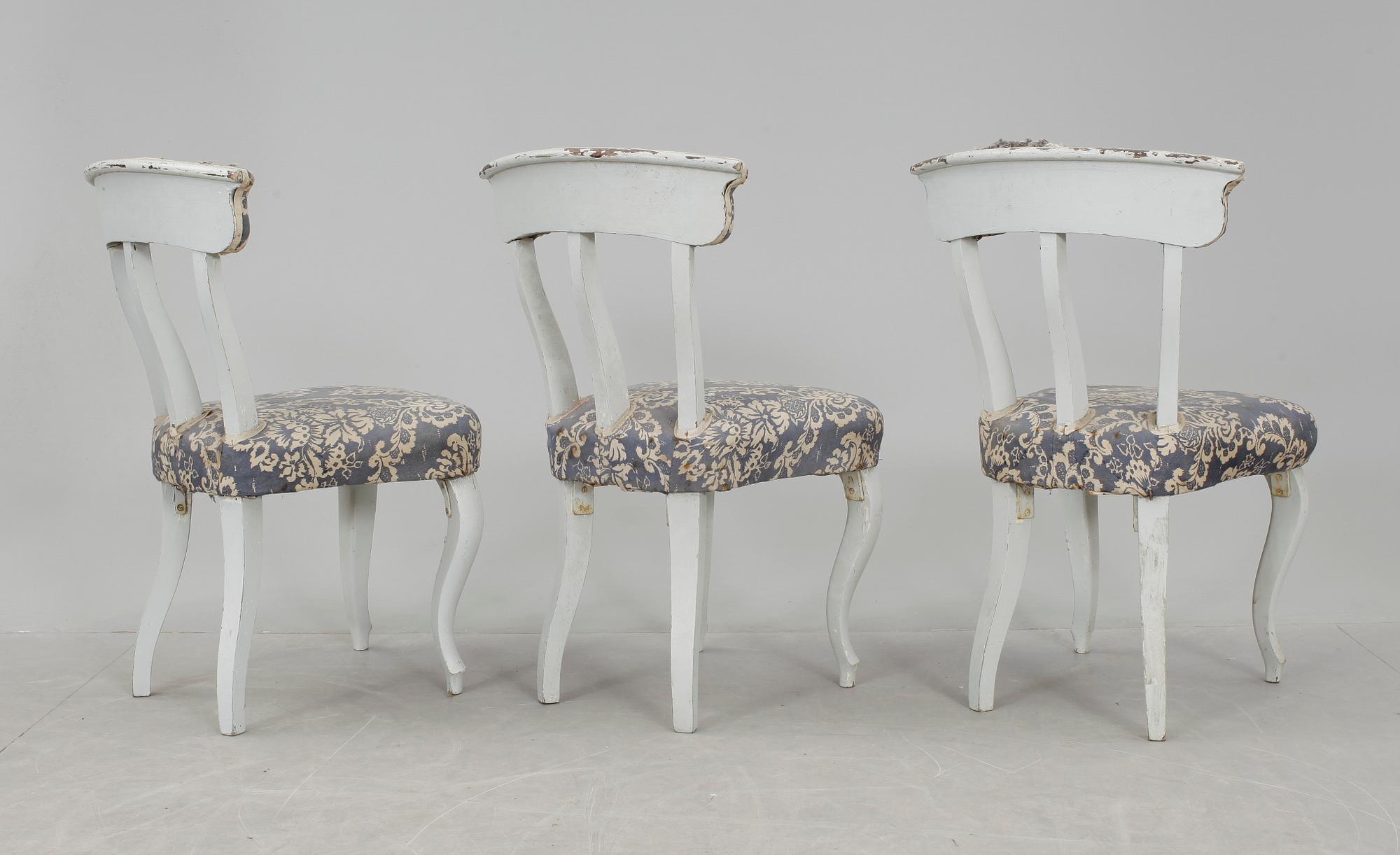 STOLAR, 3 st, nyrokoko, samt STOL, gustaviansk stil, 1800/1900-tal.