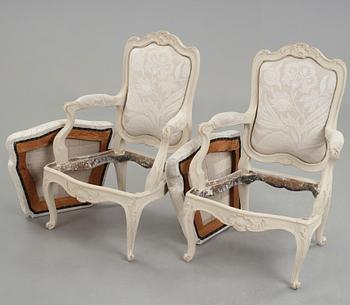 A pair of Swedish Rococo 18th century armchairs.