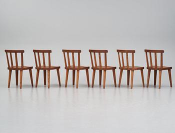 Axel Einar Hjorth, a set of six stained pine 'Utö' chairs, Nordiska Kompaniet, Sweden 1930s.