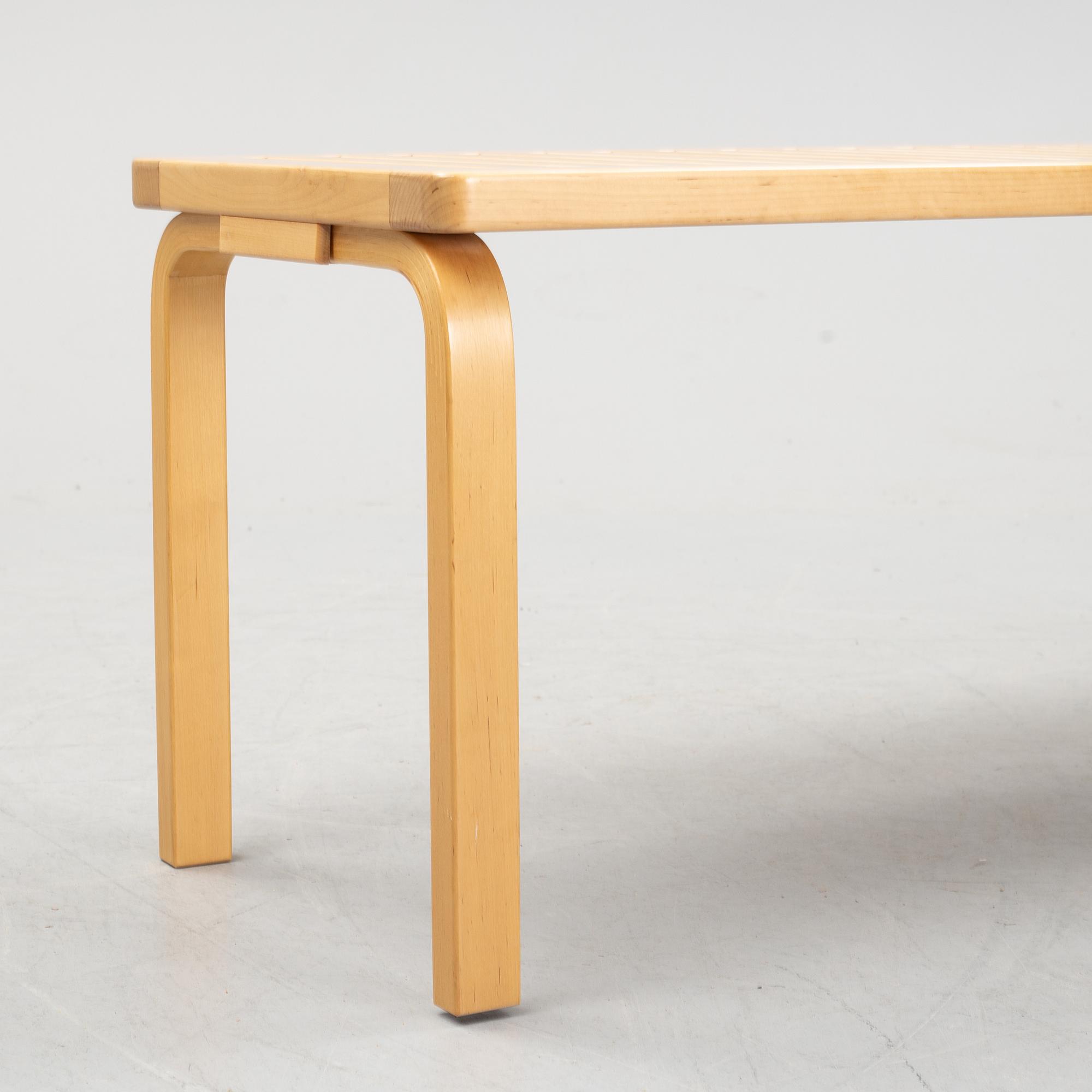 A bench and a stool by Alvar Aalto, from around the year 2000.