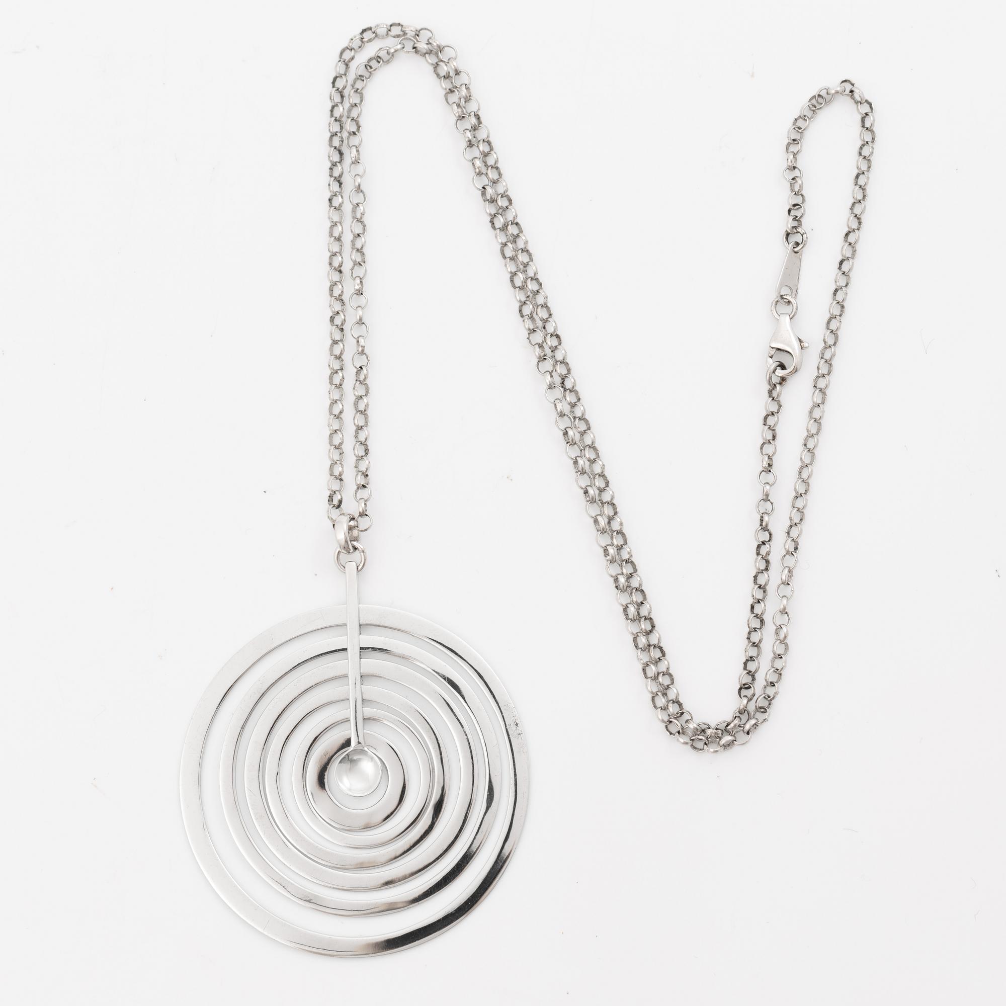 Tapio Wirkkala, Pendant with chain “Silver Moon”, sterling silver, Finland, for Kultakeskus, contemporary.