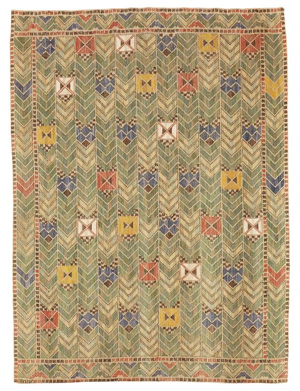 Märta Måås-Fjetterström, draperi, "Rågen", inplock på linnebotten, ca 218,5-219,5 x 160,5-162 cm, signerat AB MMF.