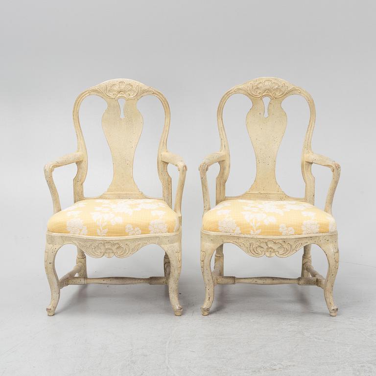 A pair of Swedish Rococo style armchairs, circa 1900.