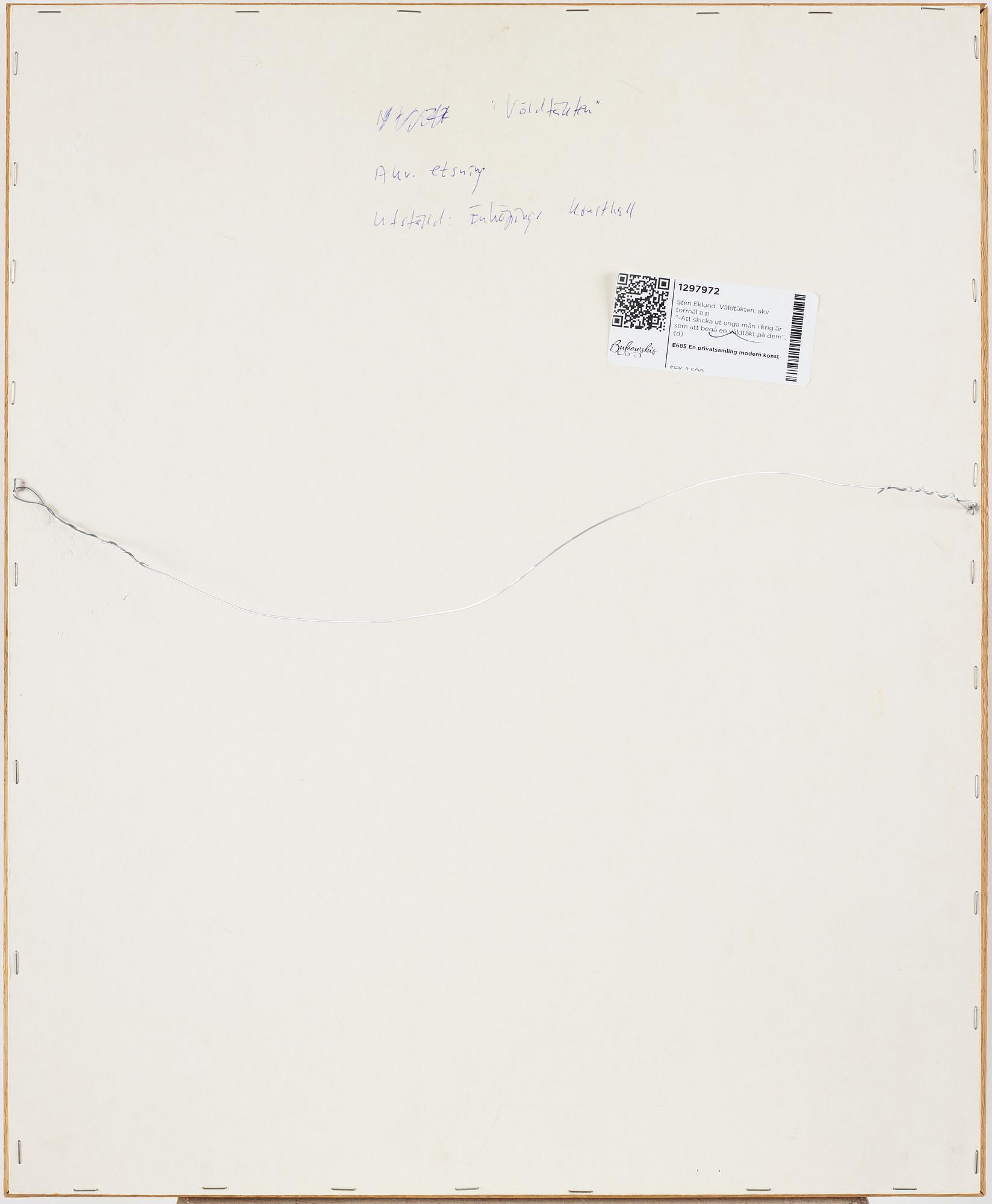 Sten Eklund, dry point etching with watercolouir, signed and dated 1997.