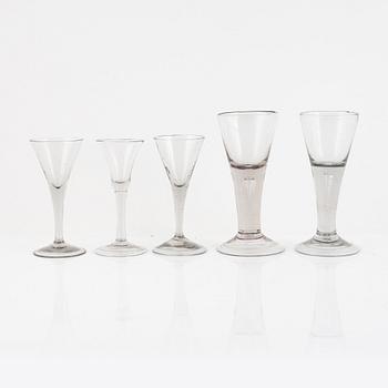 Spetsglas, fem stycken, 1800-/1900-tal.